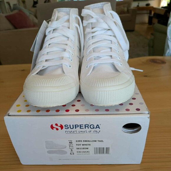 Superga High Tops Shoes White Womens 9 | Mens 7.5 Swallow Tail New in Box w Tags - Picture 1 of 12